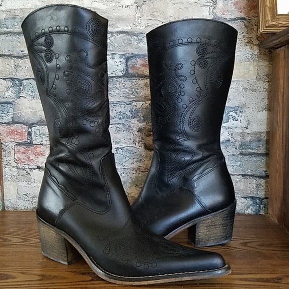 Aldo Shoes - NEW ALDO Black Leather Embroidered Boots Size 9